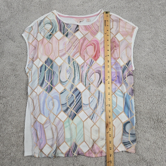 Ted Baker Sea of Clouds Blouse Sz 3 M Short Sleeve Shirt Casual Preppy Luxury - Picture 3 of 10